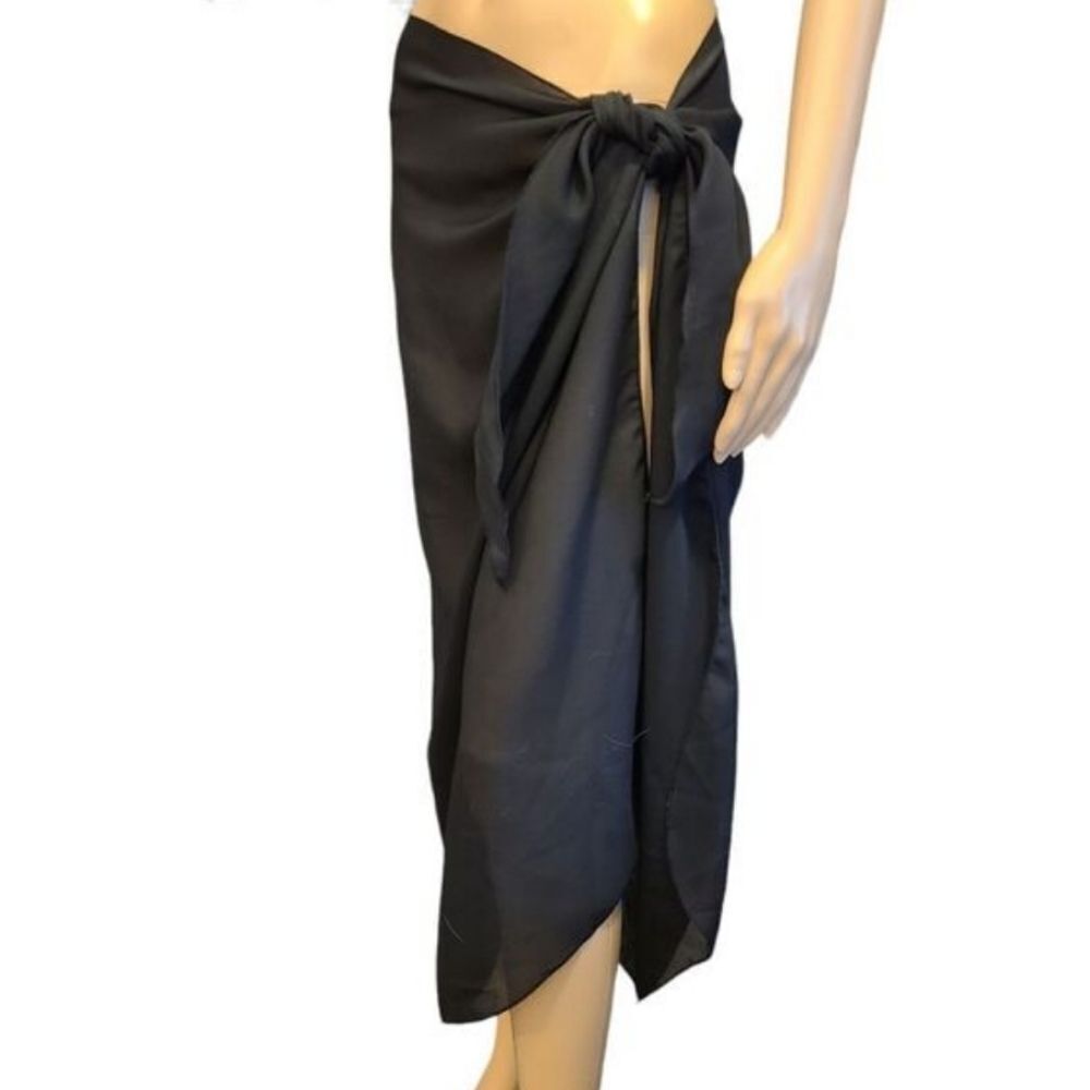 Swimsuits For All‎ Sarong Toga Swim  Coverup Side Tie Sheer Black One Size